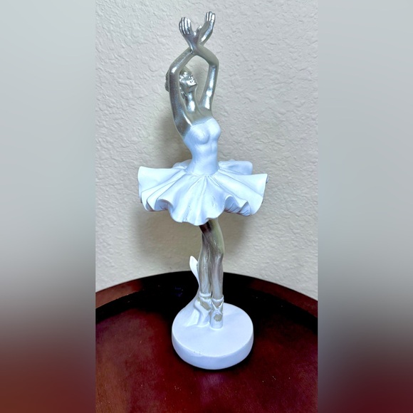 White and Silver Ballerina Figurine Statuette Decorative ArtSculpture Gift